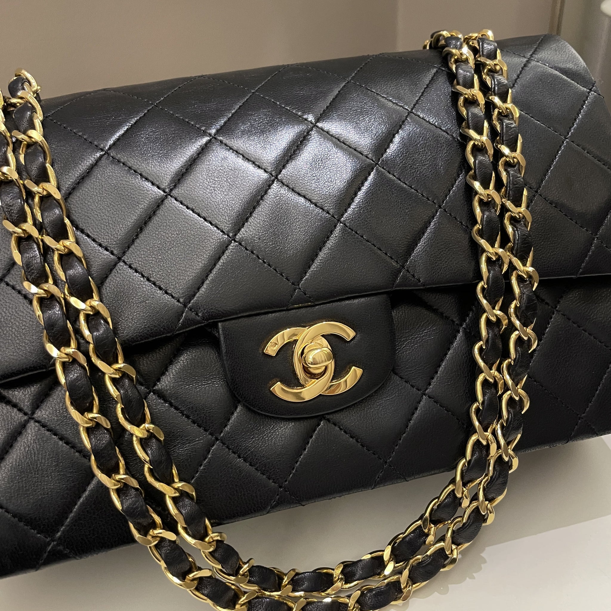 Chanel Vintage Classic Quilted Medium Double Flap Black Lambskin