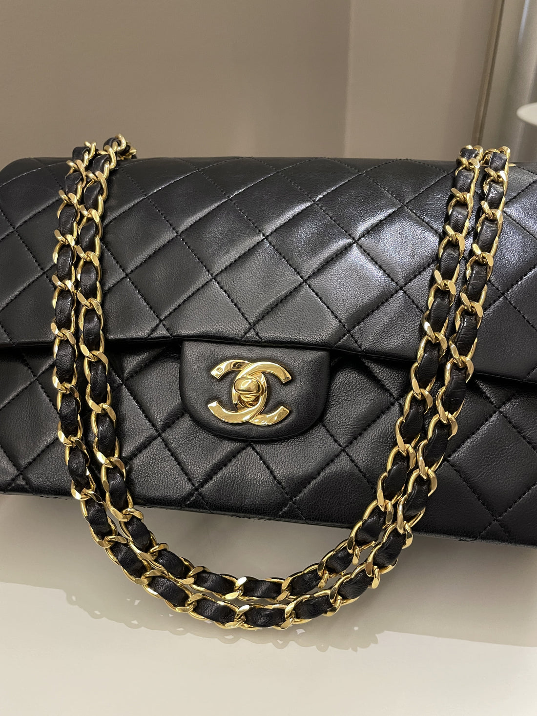 Chanel Vintage Classic Quilted Medium Double Flap Black Lambskin