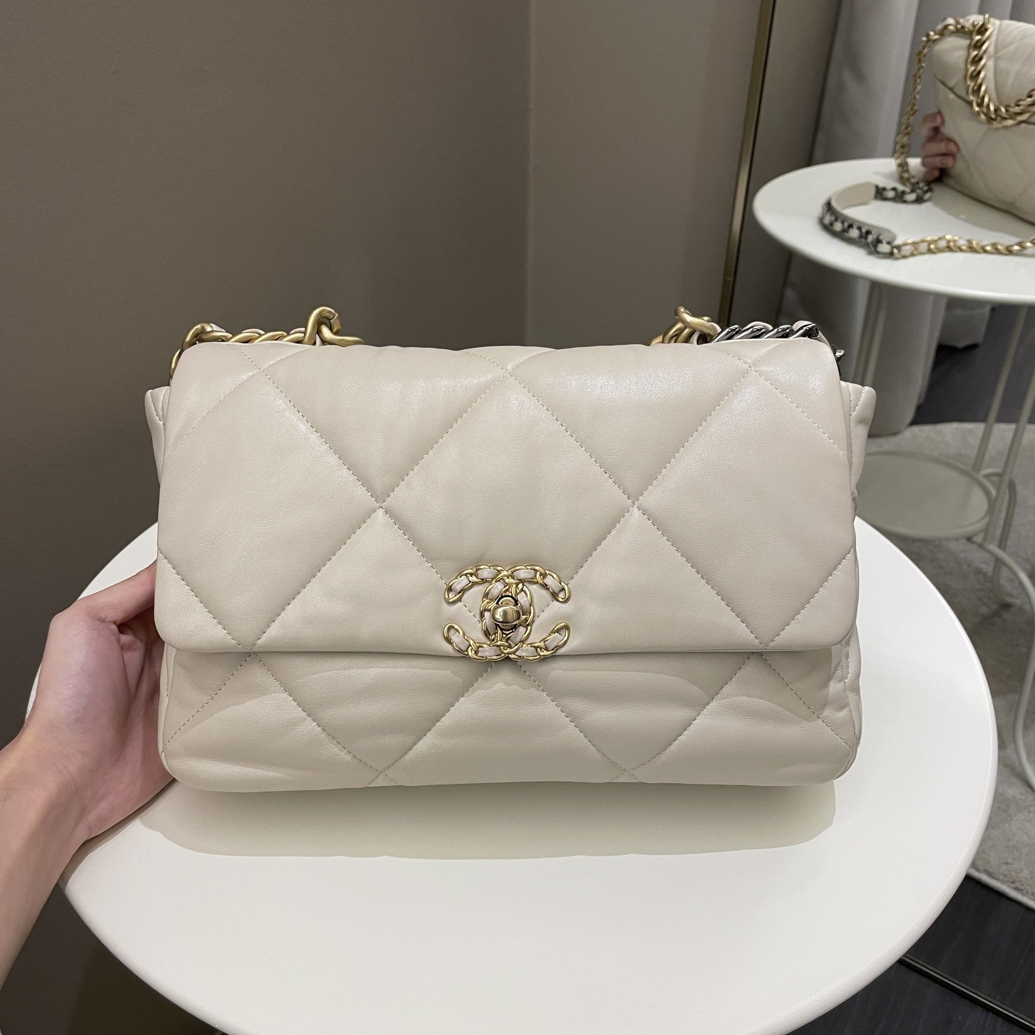 Chanel 19 Flap Bag Beige Lambskin