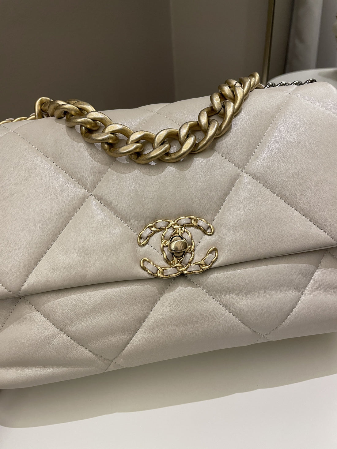 Chanel 19 Flap Bag Beige Lambskin