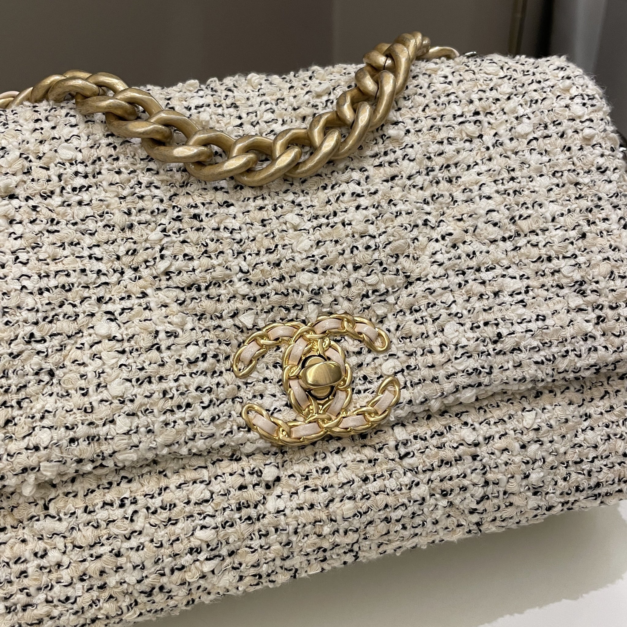 Chanel 19 Flap Bag Cream Tweed