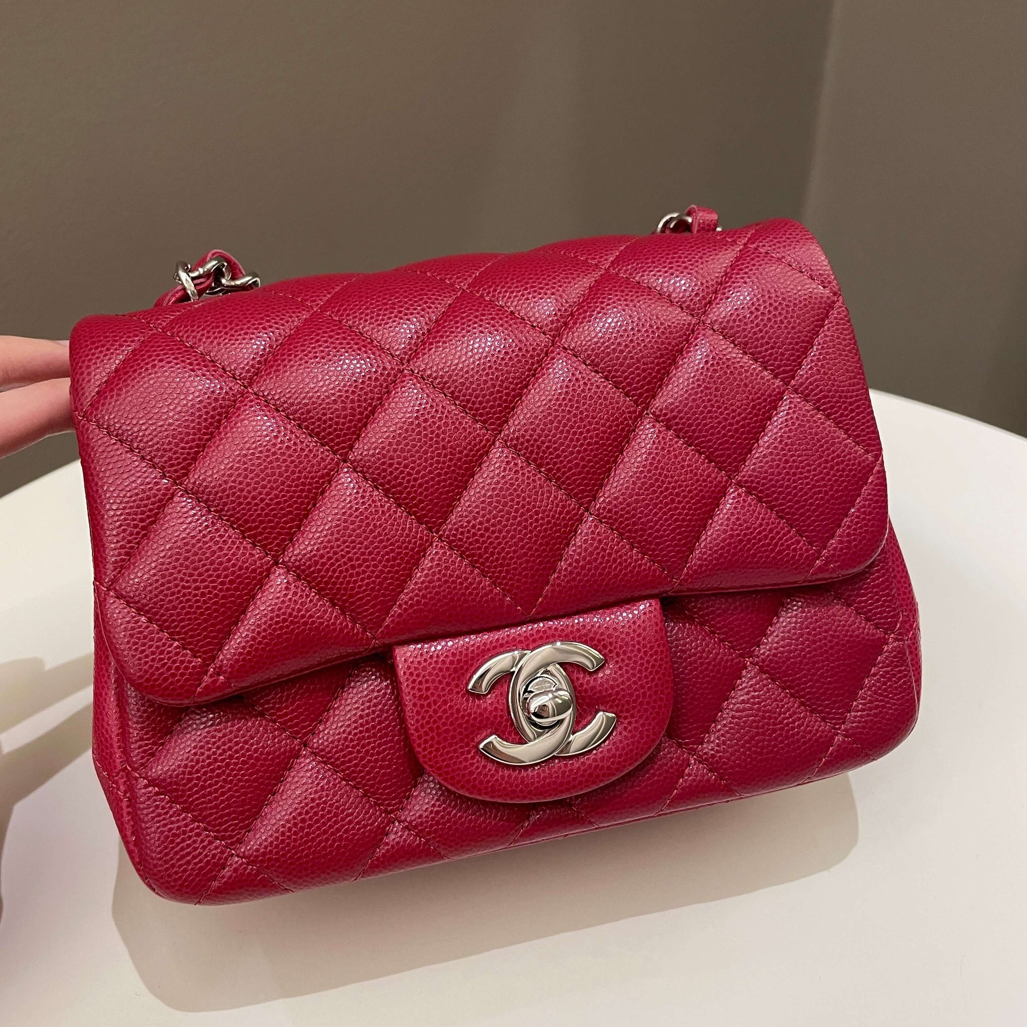 Chanel 18B Classic Quilted Mini Square Red Caviar