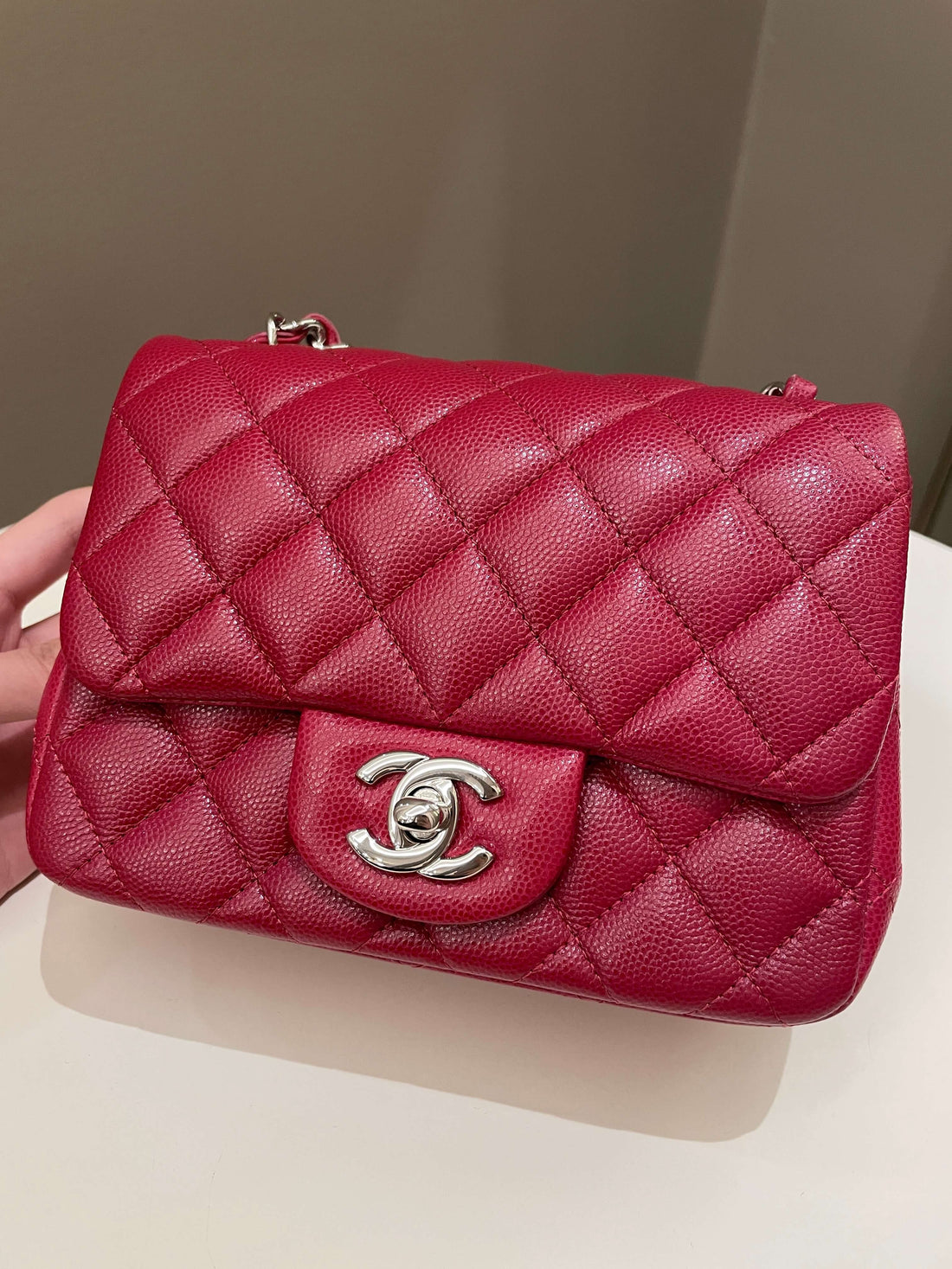 Chanel 18B Classic Quilted Mini Square Red Caviar