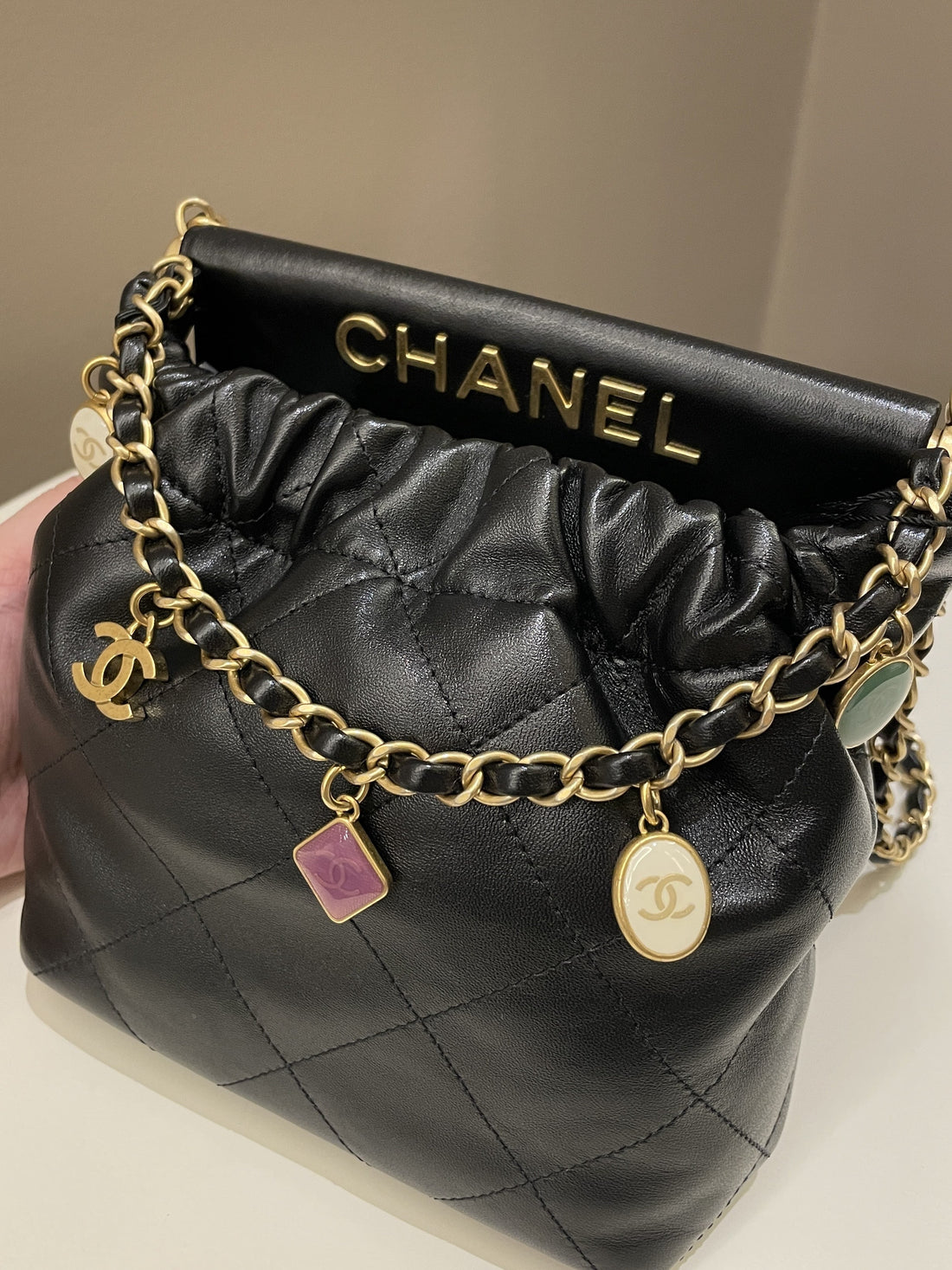 Chanel 23P Charm Bucket Bag Black