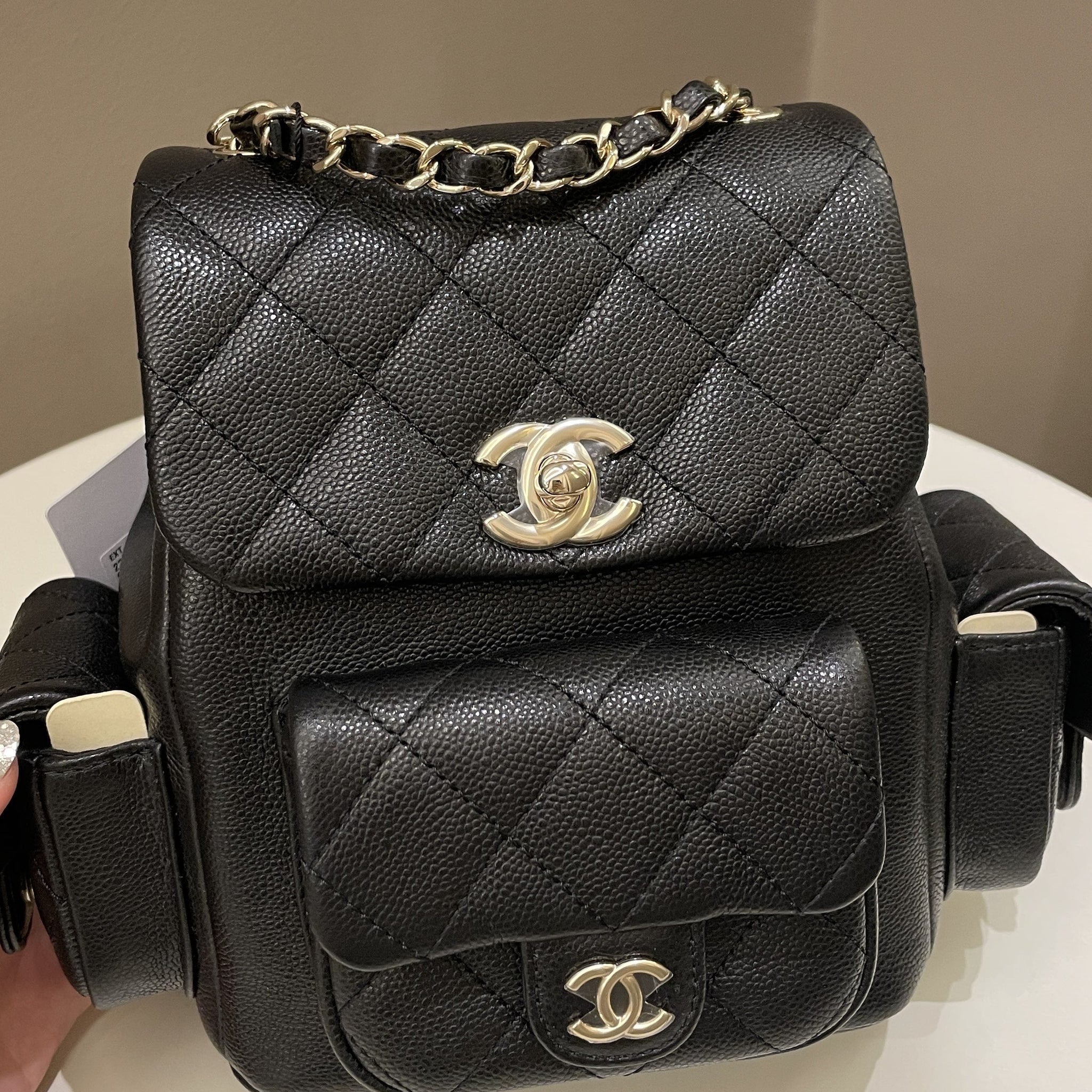 Chanel 23K Quilted Triple Duma Backpack Black Caviar