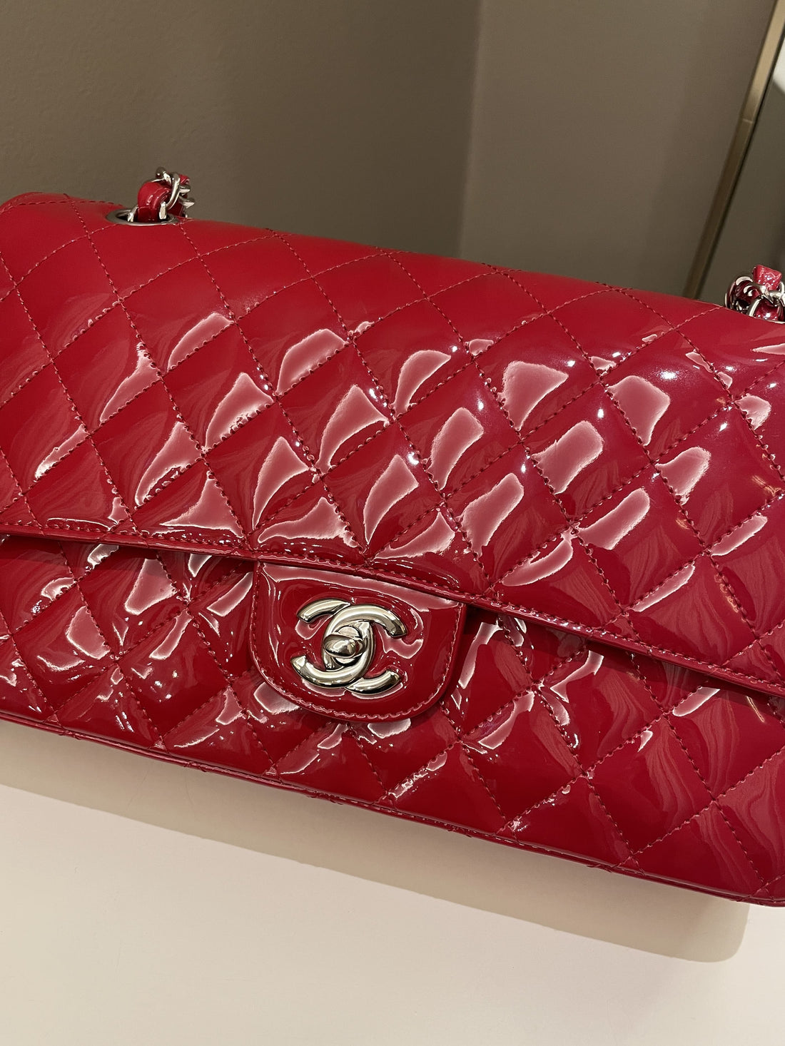 Chanel Classic Quilted Medium Double Flap Red Patent