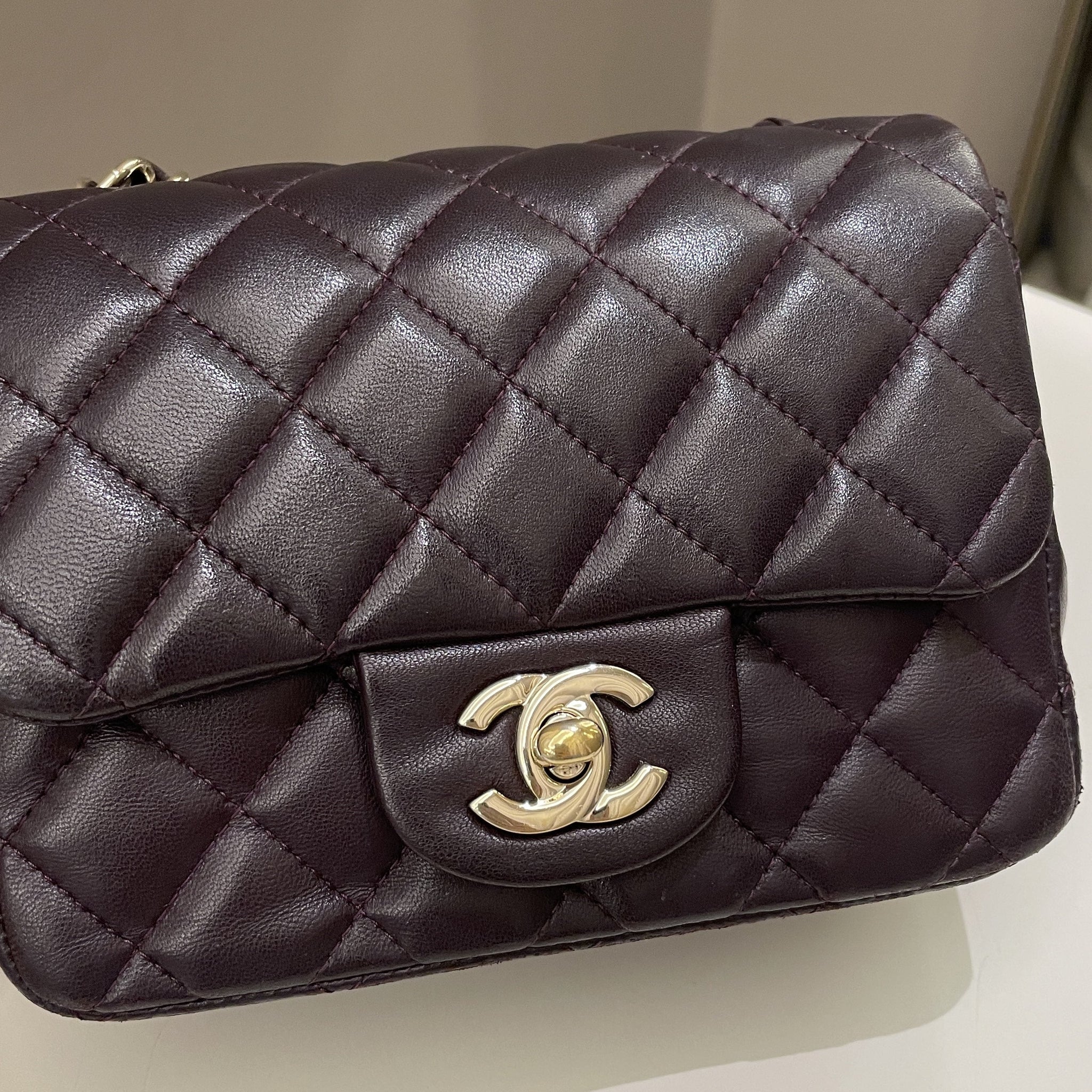 Chanel Classic Quilted Mini Square Dark Purple Lambskin