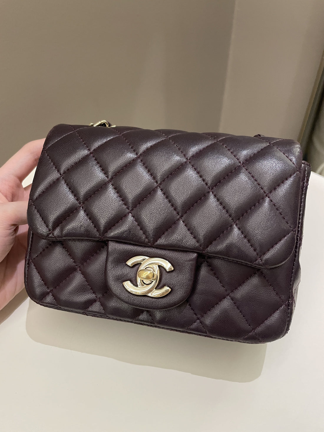 Chanel Classic Quilted Mini Square Dark Purple Lambskin