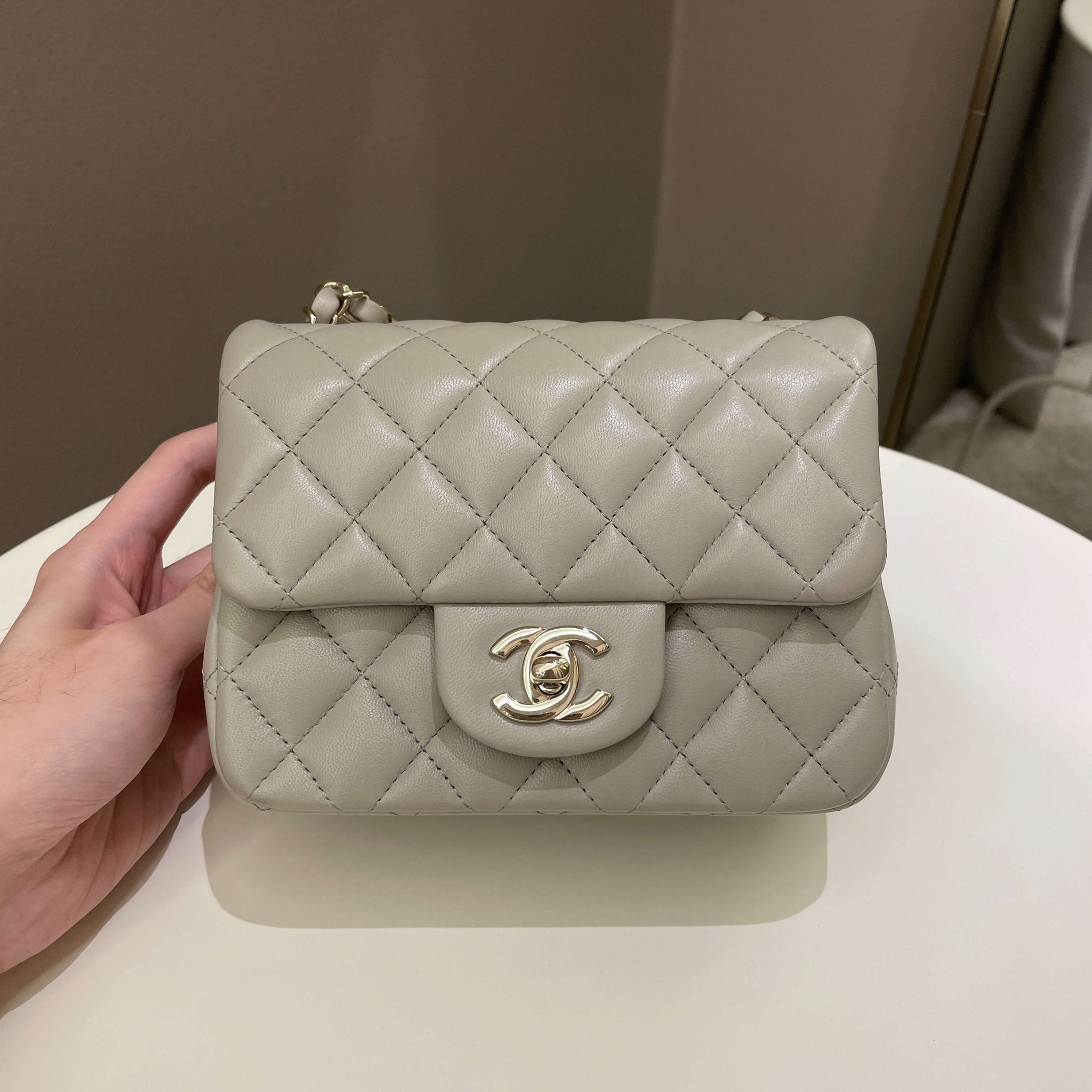 Chanel Classic Quilted Mini Square Grey Lambskin