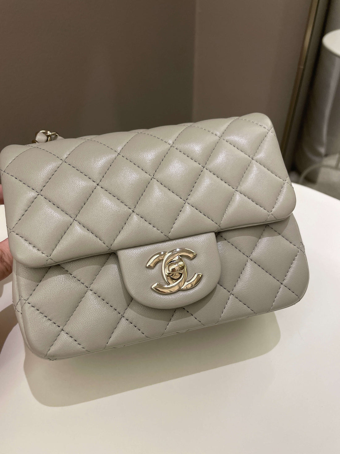 Chanel Classic Quilted Mini Square Grey Lambskin