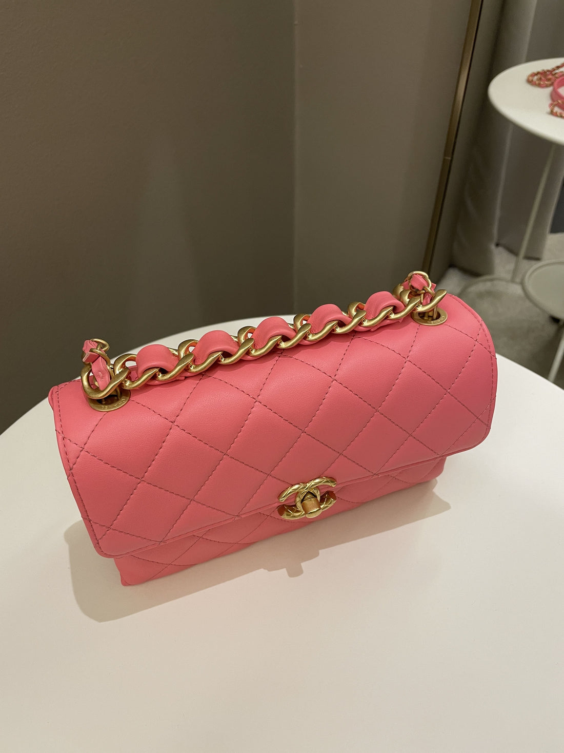 Chanel 22S Wrapped Top Handle Pink Lambskin