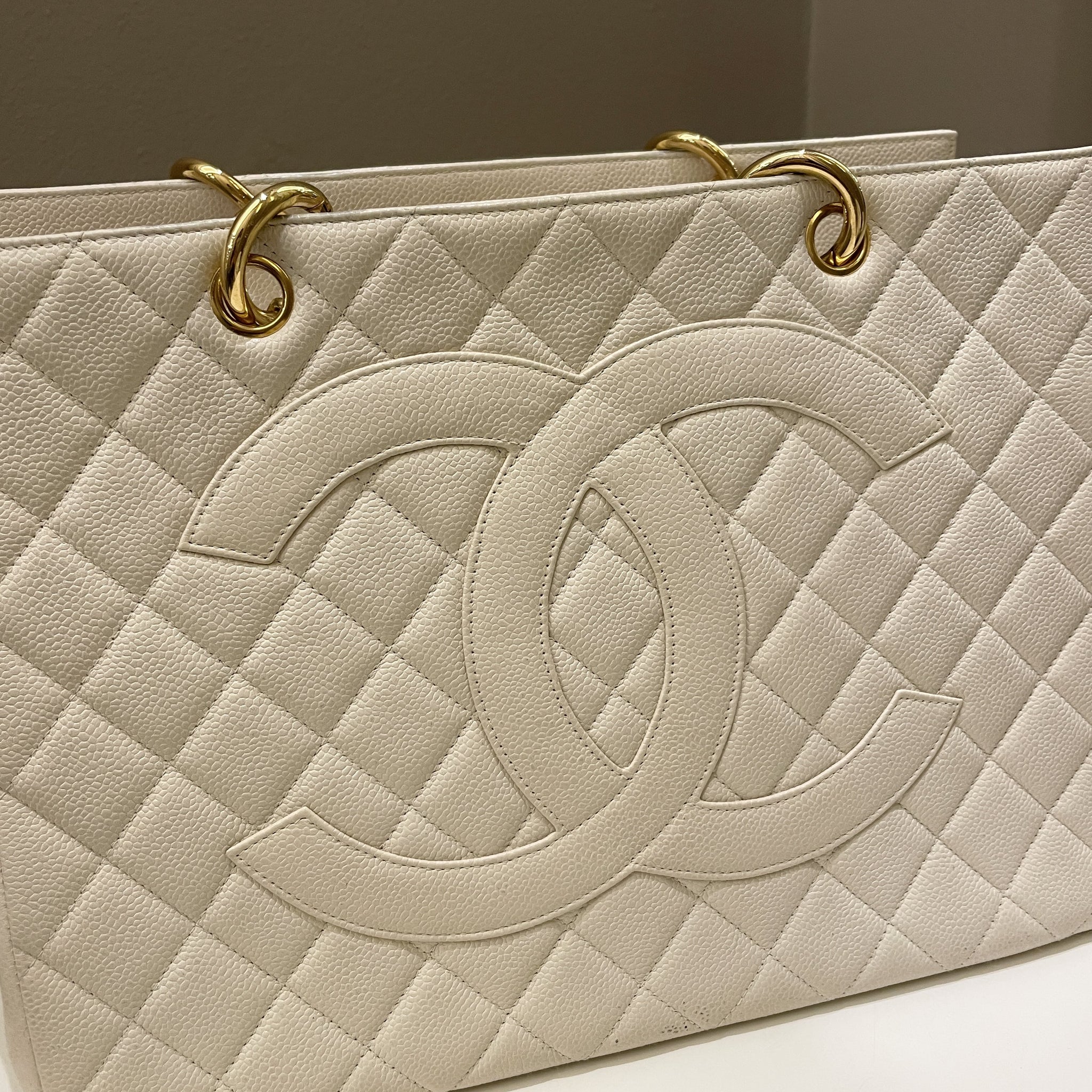 Chanel Vintage Cc Timeless Tote Ivory Cream Caviar