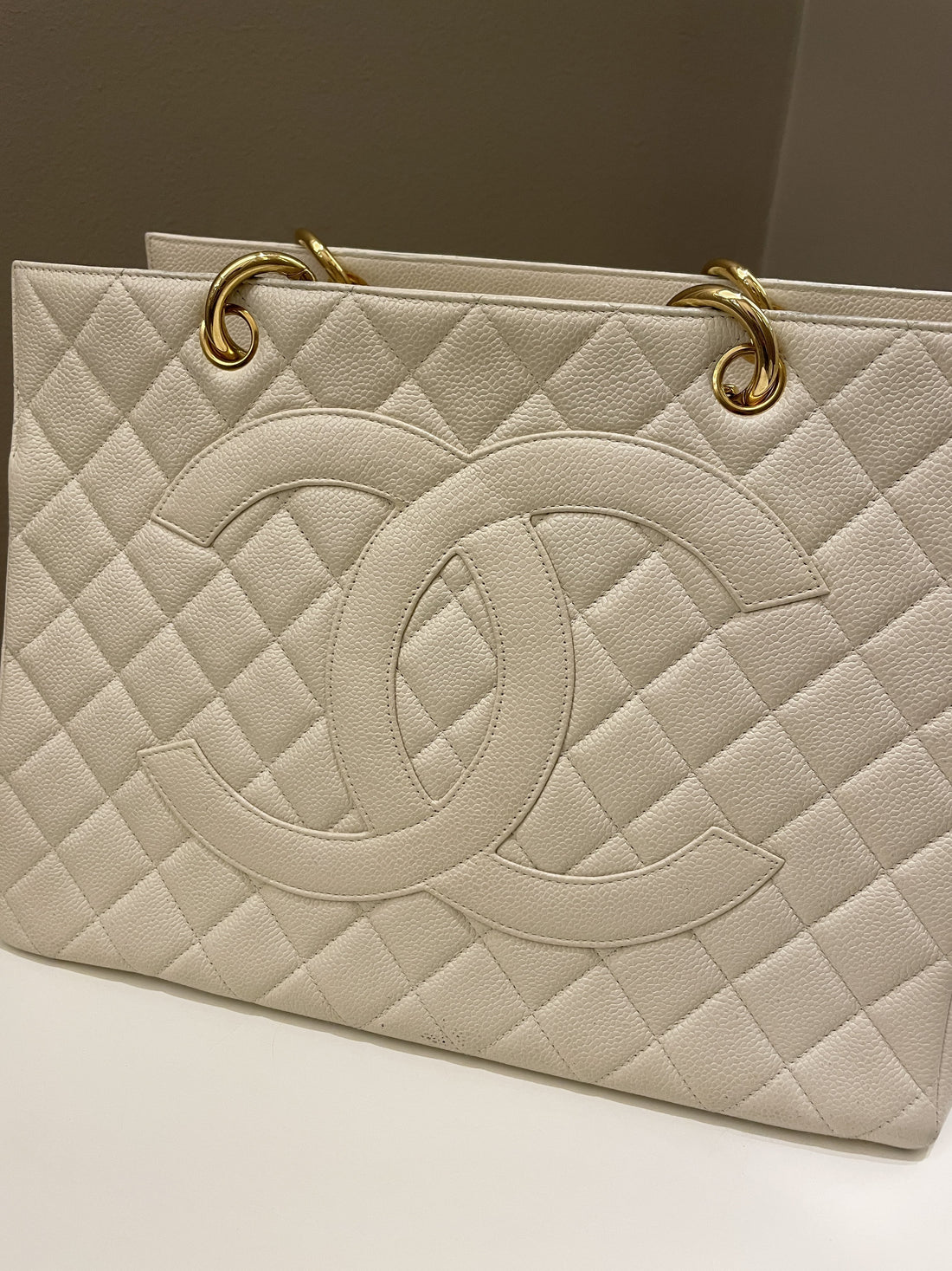Chanel Vintage Cc Timeless Tote Ivory Cream Caviar