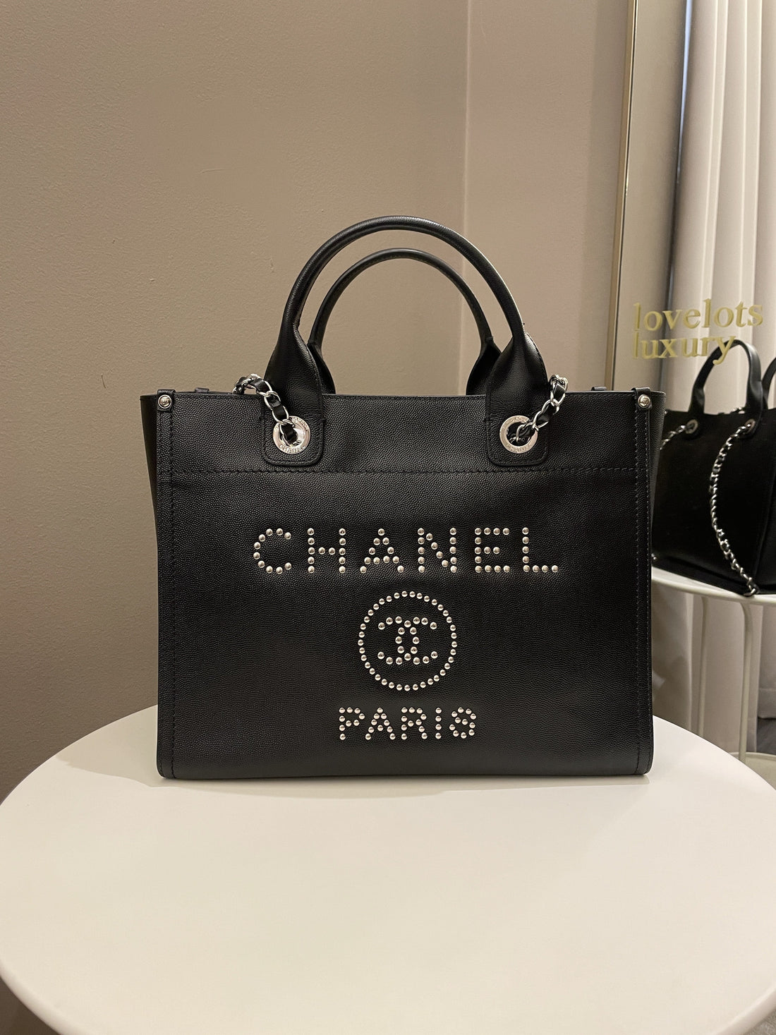 Chanel Studded Deauville Shopper Tote Black Caviar