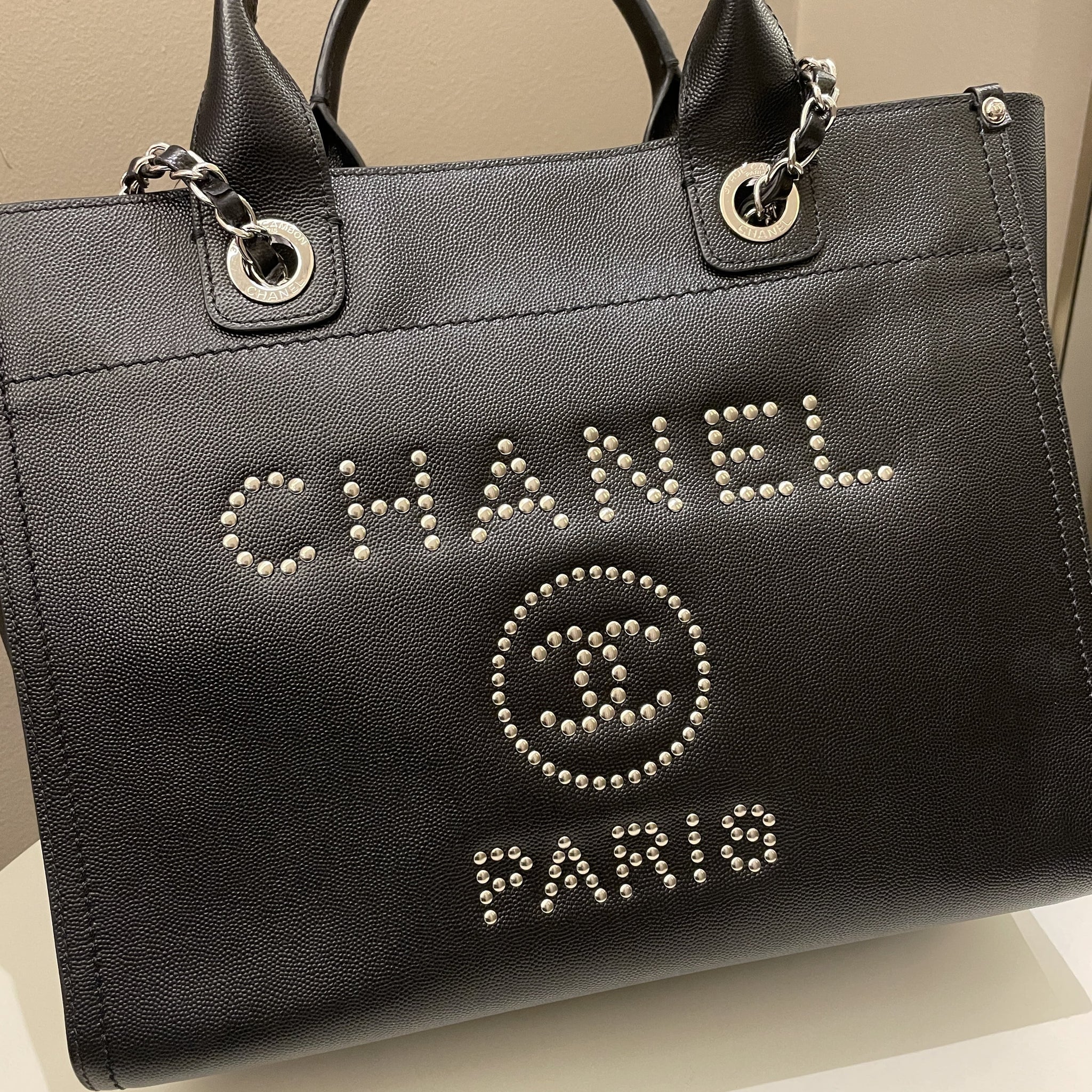 Chanel Studded Deauville Shopper Tote Black Caviar