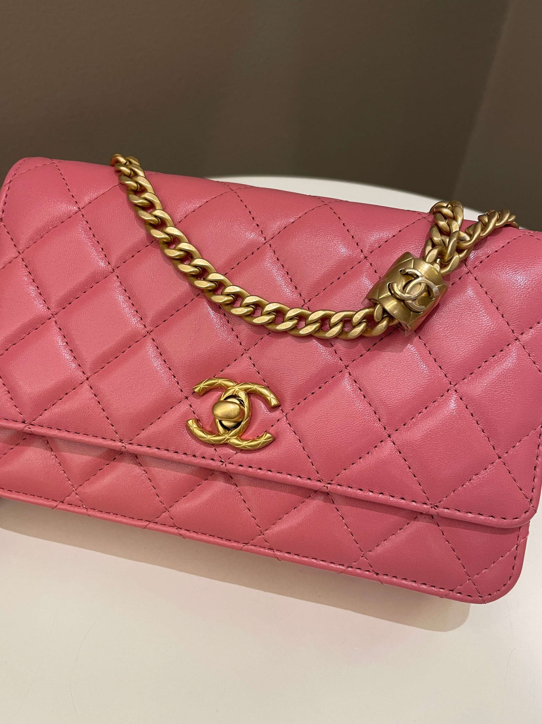 Chanel 23B Pearl Crush Wallet On Chain Pink Lambskin