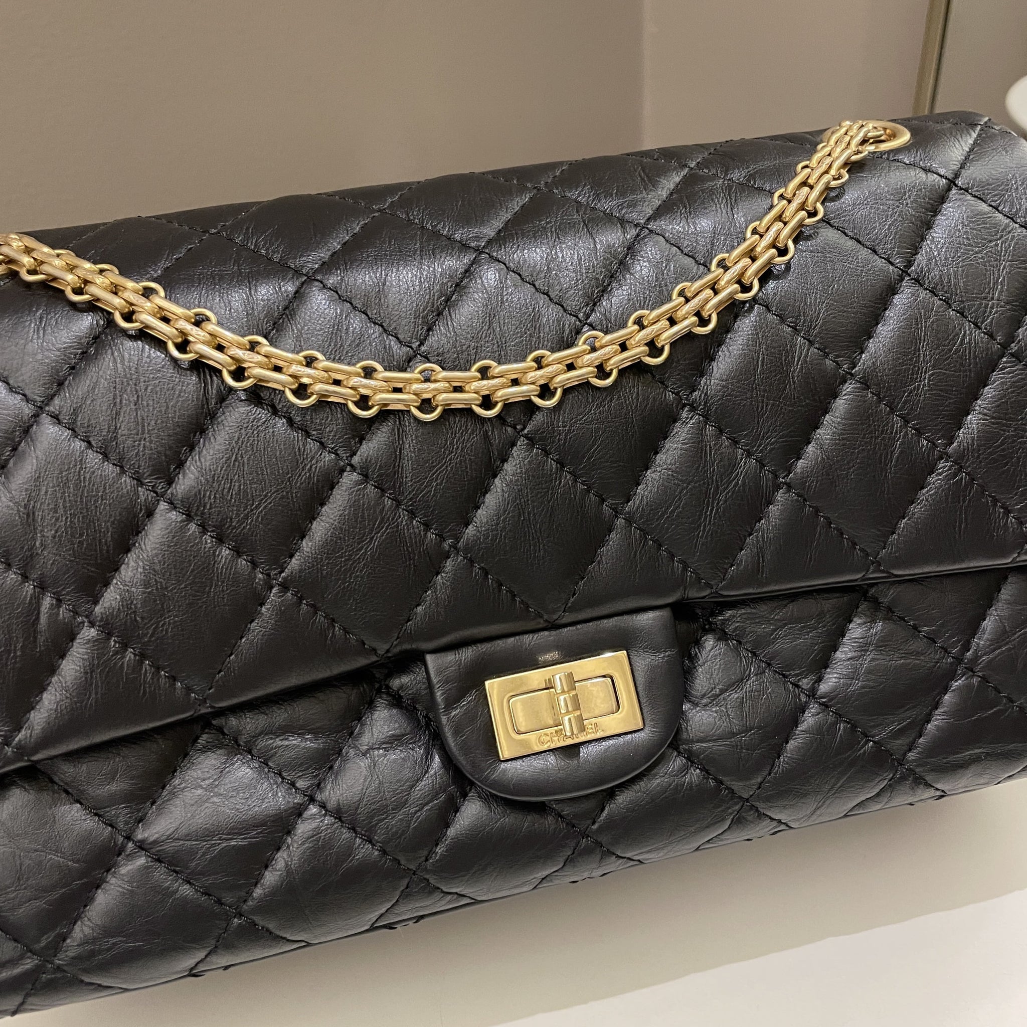 Chanel 2.55 226 Quilted Reissue Double Flap Black Aged Calfskin
