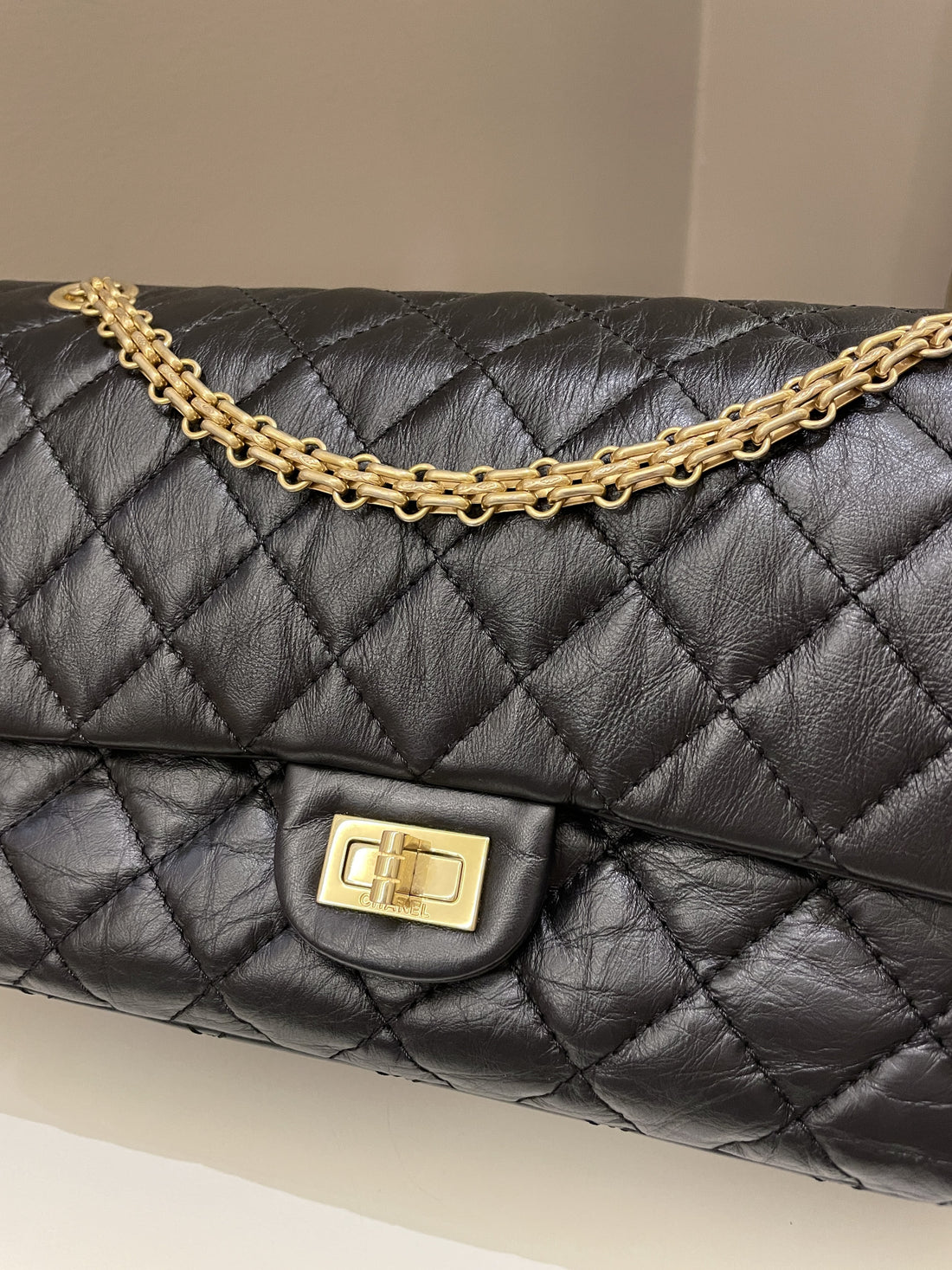 Chanel 2.55 226 Quilted Reissue Double Flap Black Aged Calfskin