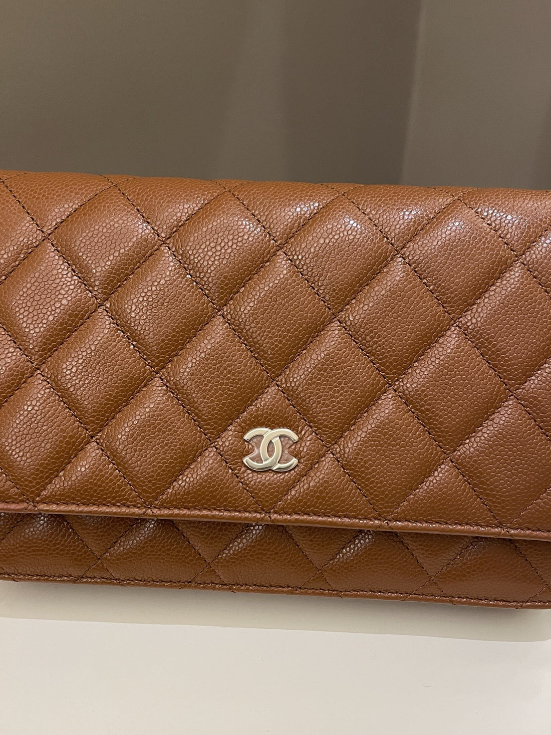 Chanel 23A Cc Quilted Wallet on Chain Tan Brown Caviar