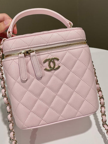 Chanel 22S Top Handle Vanity Bag Rose Clair Caviar