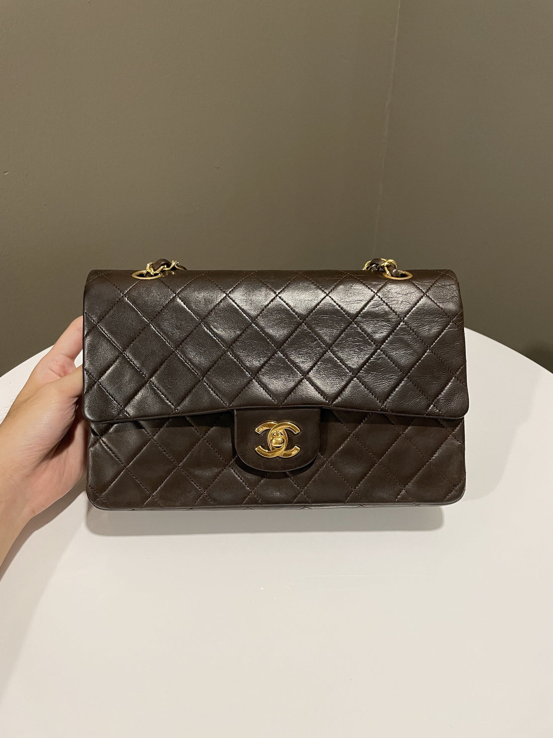Chanel Vintage Classic Quilted Medium Double Flap Brown Lambskin