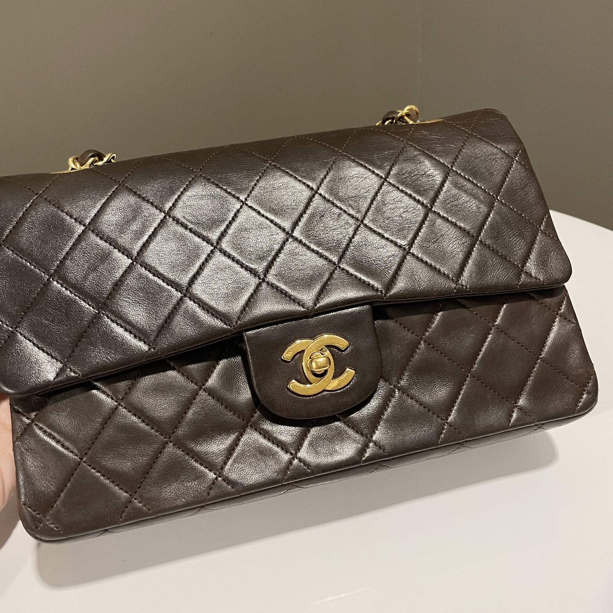 Chanel Vintage Classic Quilted Medium Double Flap Brown Lambskin