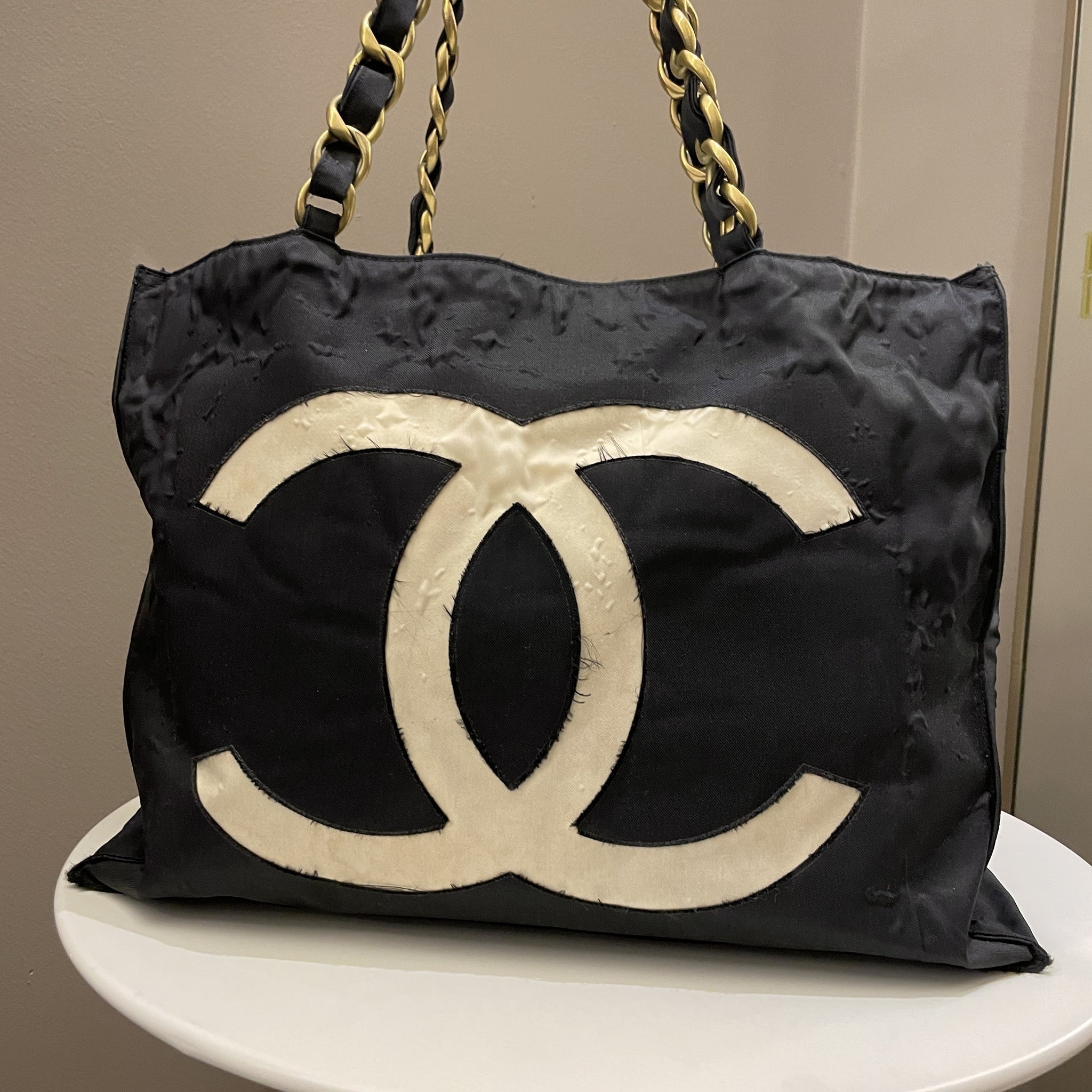 Chanel Cc Vintage Tote Bag Black Canvas