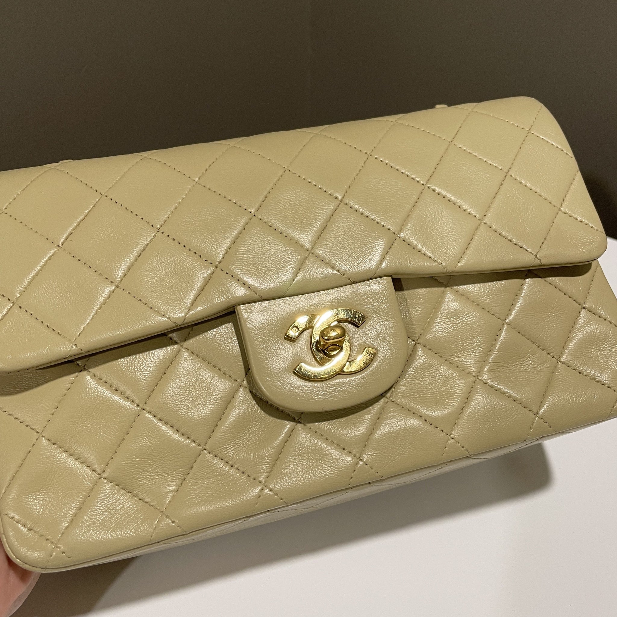 Chanel Vintage Classic Quilted Small Double Flap Beige Lambskin