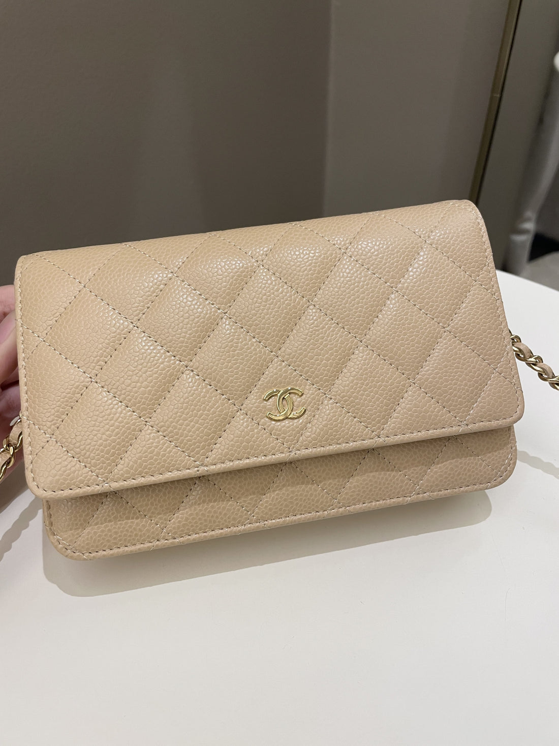 Chanel Classic Quilted Wallet on Chain Beige Caviar