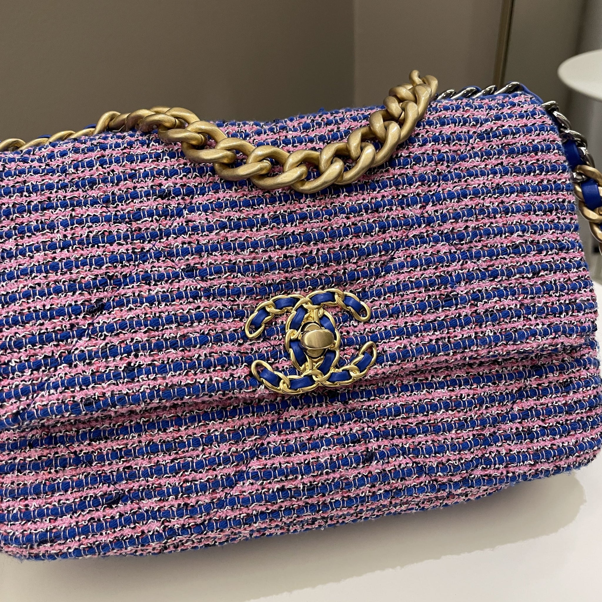 Chanel 19 Flap Bag Blue / Pink Tweed