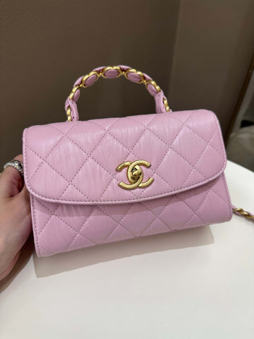 Chanel 21S Quilted Cc Wrapped Top Handle Mauve Pink Aged Calfskin