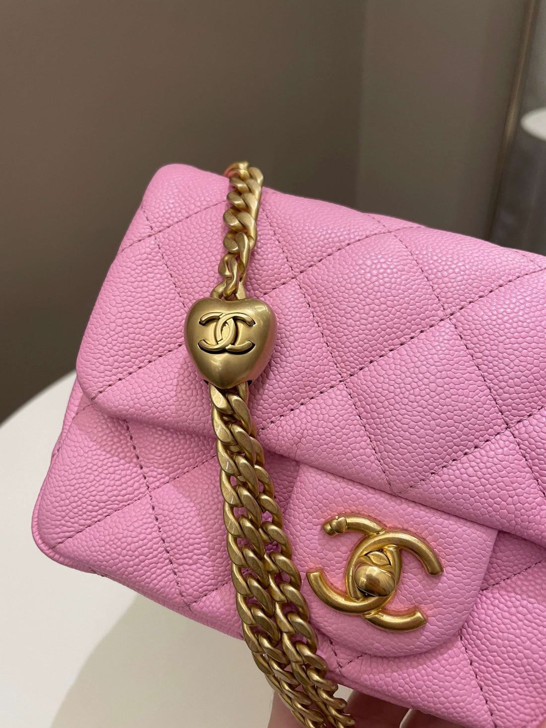Chanel 23P Sweet Heart Mini Flap Candy Pink Caviar