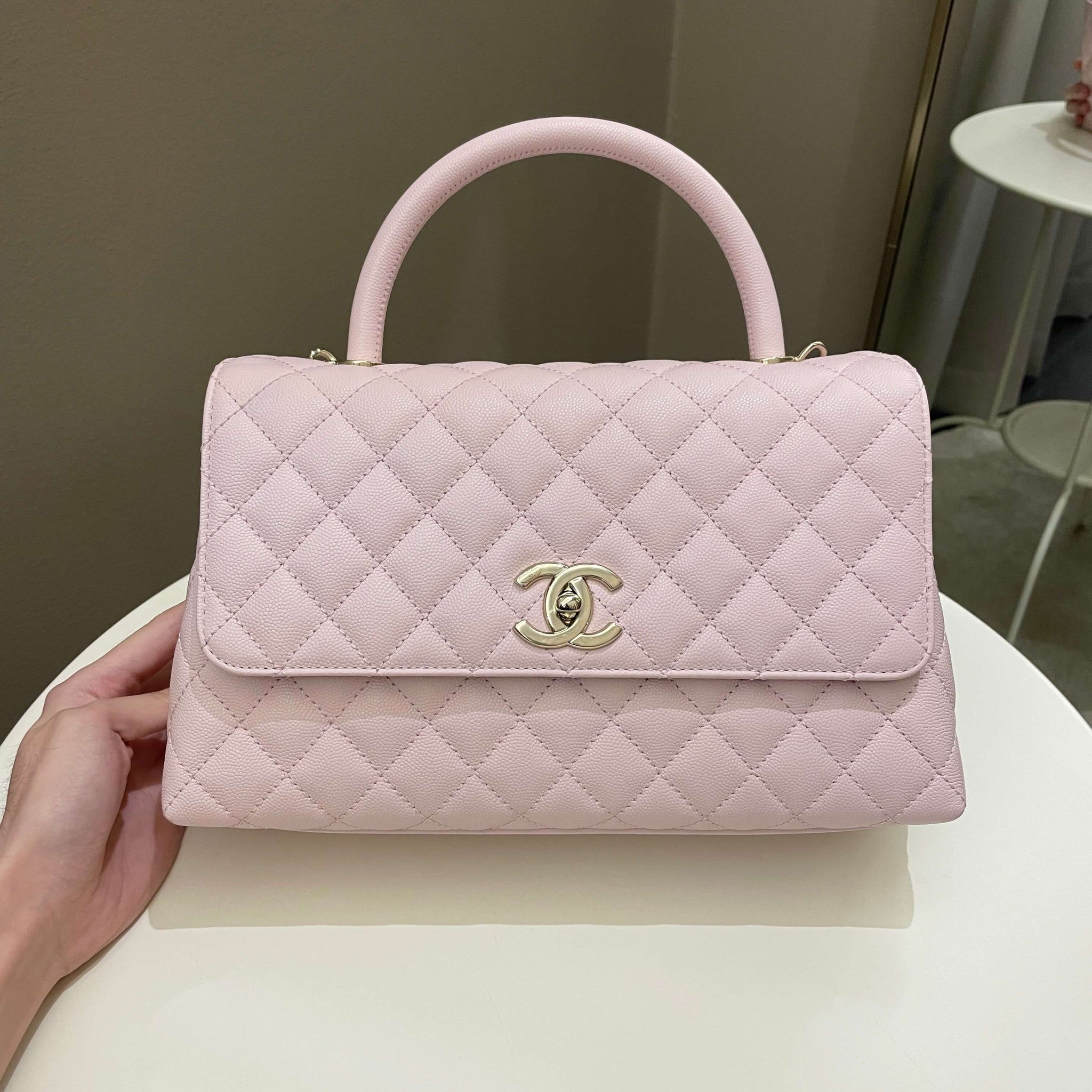 Chanel 22P Classic Quilted Coco Handle Rose Clair Lilac Caviar