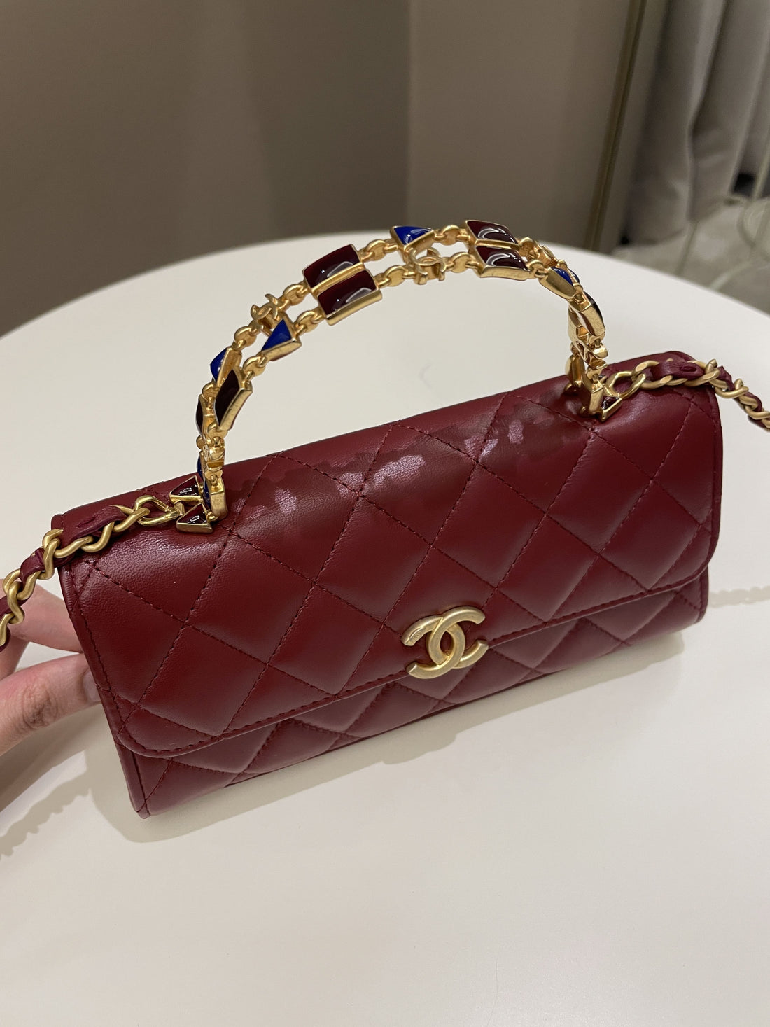 Chanel 22B Quilted Top Handle Flap Chain Burgundy Lambskin