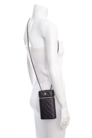 Chanel 2020 Black Caviar Quilted Phone Case On Chain Handbag