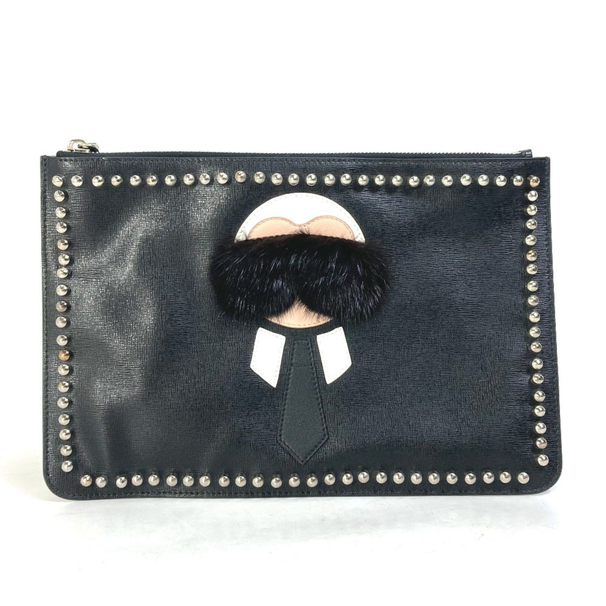 Fendi   Leather Fur Clutch Bag Pouch ()